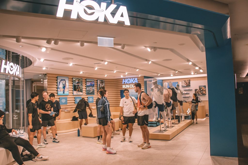 Hills Run Club members inside the HOKA Pitt Street flagship store in Sydney